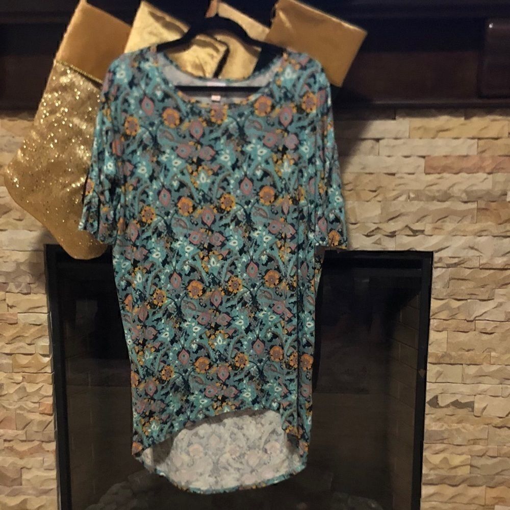 Lularoe Irma Teal Print Tunic Shirt  X-Small